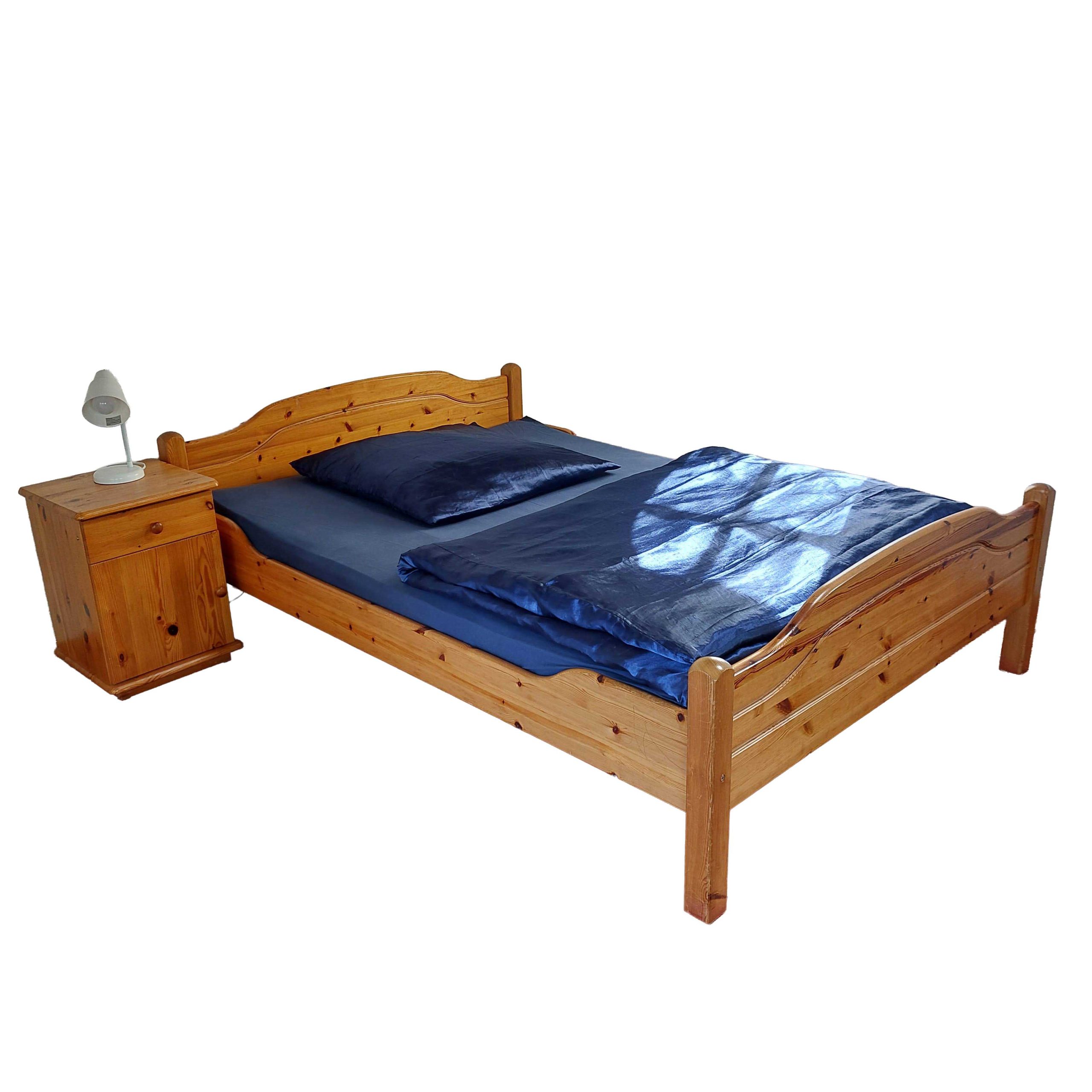 Cama de madera de pino 1.5 plazas + velador + colchón - Imagen 2